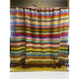Vintage Granny Afghan Crocheted Throw Blanket Retro Multicolor 62''x65''